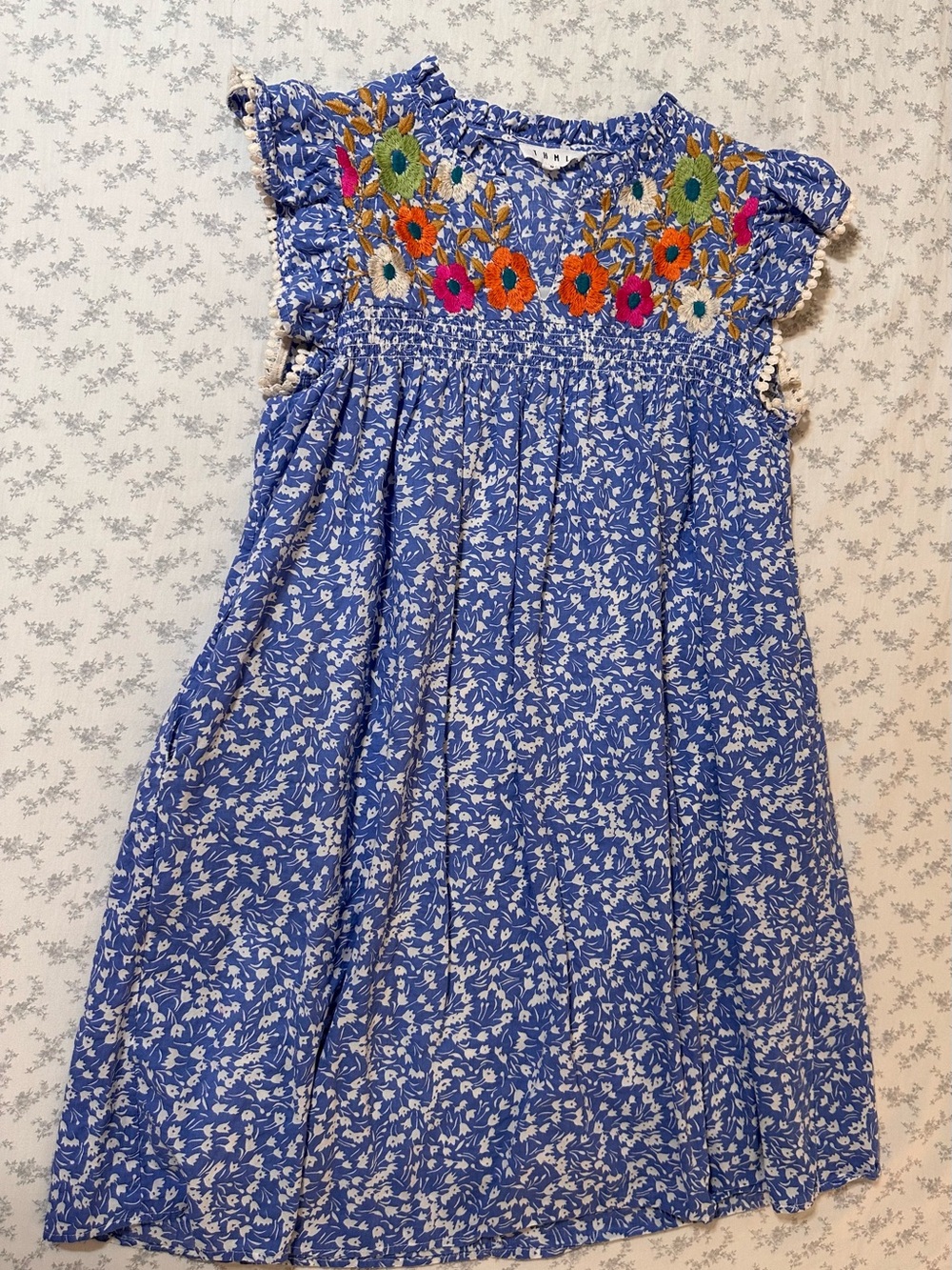 THML Blue Floral Embroidered Yoke Mini Dress - Picture 5 of 6
